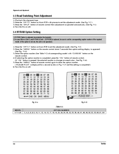 Toshiba V711UK Option codes and instructions